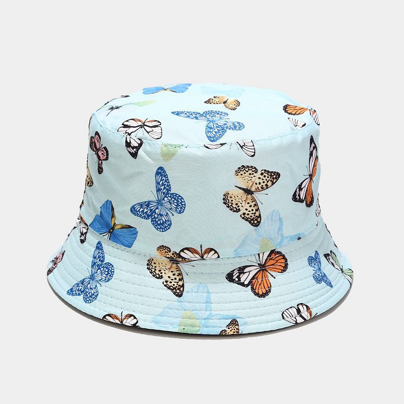 Wholesale  Colorful Butterfly Pattern Fisherman Hat Women's Summer Pure Cotton Double-sided Wearing Basin Hat Outdoor All-match Sun Hat